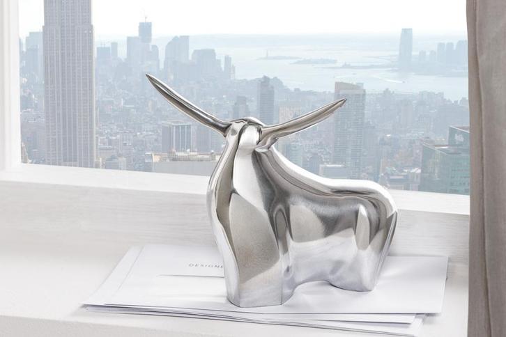 Moderne sculptuur BIG BULL zilveren aluminium decoratie, Huis en Inrichting, Woonaccessoires | Overige, Ophalen of Verzenden