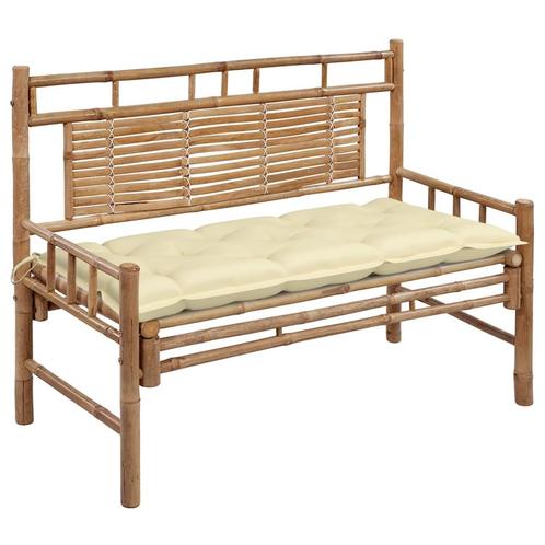 vidaXL Tuinbank met kussen 120 cm bamboe, Tuin en Terras, Tuinbanken, Nieuw, Hout, Verzenden