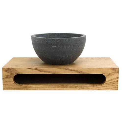 Waskom Sanilux Rond 20x12 cm Natuursteen met Massief Wood, Doe-het-zelf en Verbouw, Sanitair, Overige typen, Nieuw, Ophalen of Verzenden