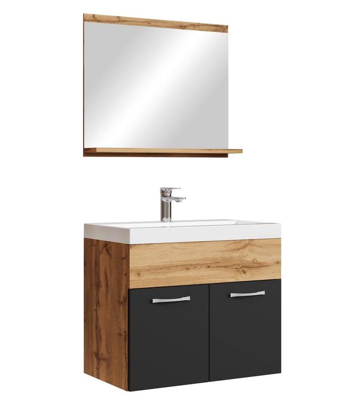 Badkamermeubel Montreal Set 02 60 x 35 cm Eiken Zwart, Huis en Inrichting, Badkamer | Badkamermeubels, Nieuw, Wastafelkast, Verzenden