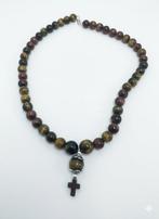 Gemengde edelstenen - Zilver - Ketting - tijgeroog - kruis, Antiek en Kunst