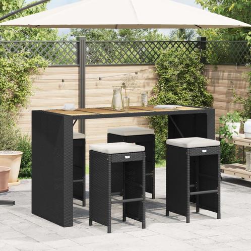 vidaXL Tuinbarkrukken met kussens 4 st poly rattan zwart, Tuin en Terras, Tuinstoelen, Nieuw, Rotan, Verzenden