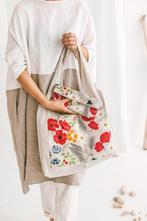 Handgemaakte linnen Opvouwbare tas - met wilde bloemen -, Nieuw