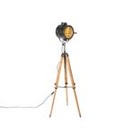 Tripod vloerlamp zwart met hout studiospot - Radient, Nieuw, Overige materialen, Industrieel, 150 tot 200 cm