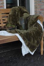 Fleece plaid gevoerd Teddy olive 150 x 200 cm, Huis en Inrichting, Woonaccessoires | Plaids en Woondekens, Ophalen of Verzenden