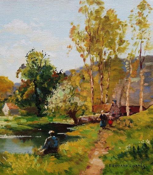 Ecole française (XX) - Signé Edouard Cortès - Pêcheur en, Antiek en Kunst, Kunst | Schilderijen | Klassiek