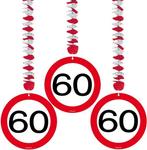 Hangdecoratie 60 Jaar Verkeersbord 17,5cm 3st, Verzenden, Nieuw