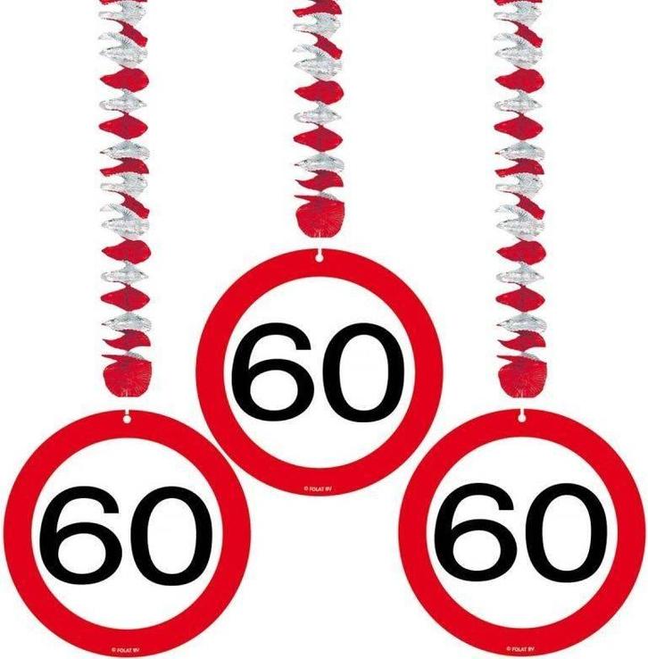Hangdecoratie 60 Jaar Verkeersbord 17,5cm 3st, Hobby en Vrije tijd, Feestartikelen, Nieuw, Verzenden