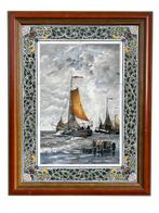 Tegel - Vissers op het strand van Scheveningen, tegelplateau