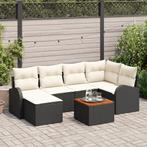 vidaXL Tuin Sofa Set 7 pcs Zwart, wit Groot Polyrattan, Hout, Verzenden, Nieuw, Rotan