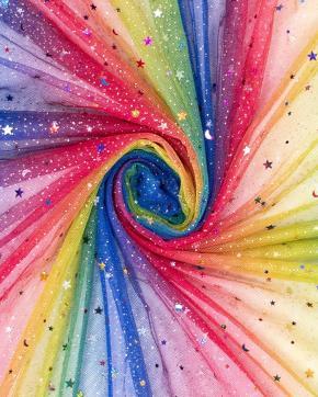 Tule Regenboog Glitter, Hobby en Vrije tijd, Stoffen en Lappen, Overige kleuren, Nieuw