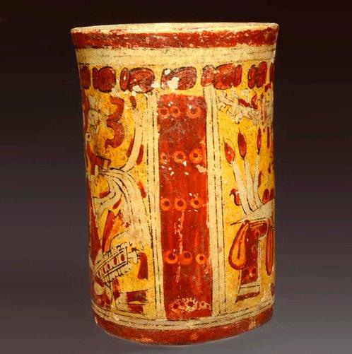 Maya Keramiek polychroome cilinder met helden tweelingen., Verzamelen, Mineralen en Fossielen