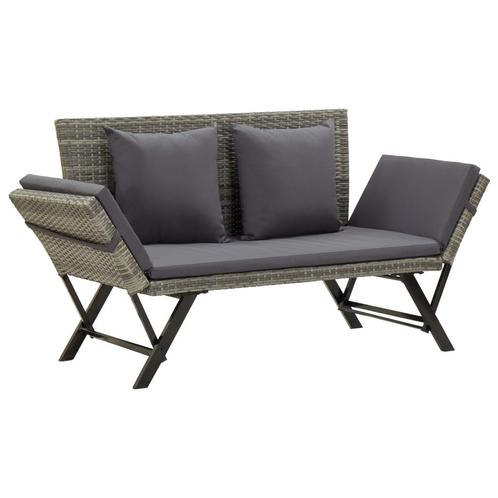 vidaXL Tuinbank met kussens 176 cm poly rattan grijs, Tuin en Terras, Tuinbanken, Nieuw, Rotan, Verzenden