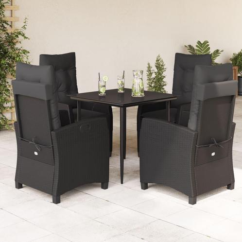 vidaXL 5-delige Tuinset met kussens poly rattan zwart, Tuin en Terras, Tuinsets en Loungesets, Tuinset, Nieuw, 4 zitplaatsen, Rotan