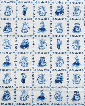 Katoen Delfts Blauw Tegeltjes Wit, Hobby en Vrije tijd, Stoffen en Lappen, Wit, Nieuw