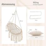 COSTWAY Hangstoel met 2 kussens, hangschommel tot 150 kg bel, Verzenden, Zo goed als nieuw