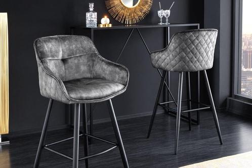 Design barkruk EUPHORIA grijs fluweel zwart metalen poten, Huis en Inrichting, Barkrukken, Ophalen of Verzenden
