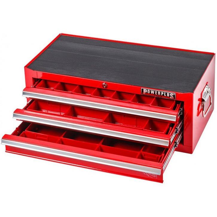 Gereedschapskist rood 3 laden gevuld met kunststof bakken, Doe-het-zelf en Verbouw, Gereedschap | Handgereedschap, Ophalen of Verzenden