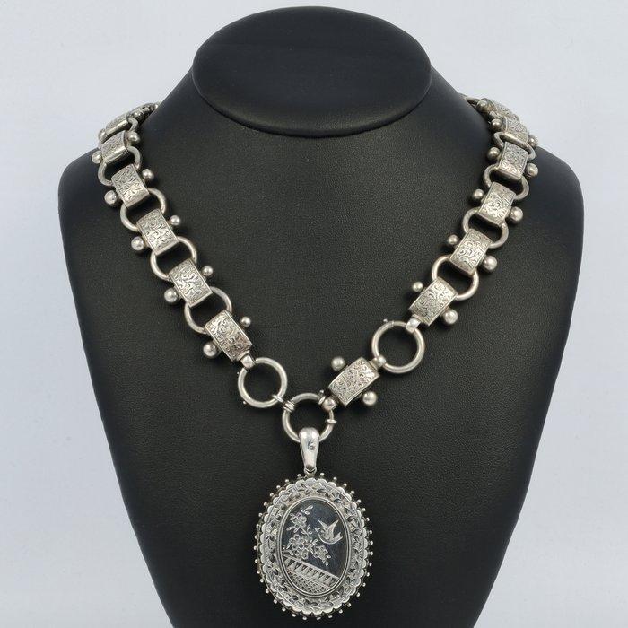 Birmingham 1882 .925/1000 Zilver - Ketting met hanger -, Antiek en Kunst, Antiek | Goud en Zilver