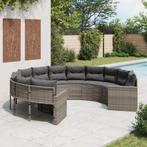 vidaXL Tuinbank met kussens rond poly rattan grijs, Verzenden, Nieuw, Rotan