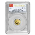 China. 2010 1/20 oz ¥20 CNY Chinese Gold Panda PCGS MS69