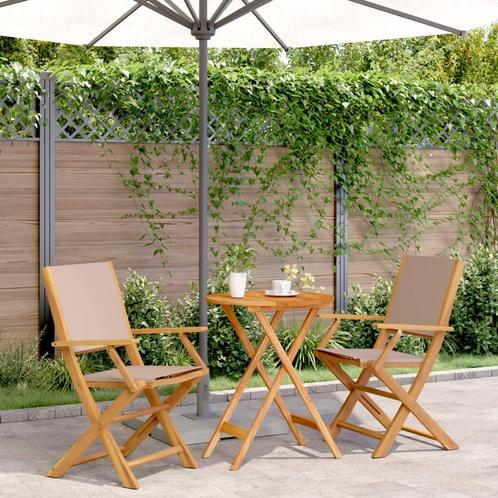 vidaXL 3-delige Bistroset stof en massief hout taupe, Tuin en Terras, Tuinsets en Loungesets, Nieuw, Hardhout, Verzenden