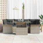 vidaXL Tuin Sofa Set met kussen 7 pcs Lichtgrijs Poly riet, Verzenden, Nieuw, Rotan