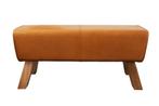 Design bank TURNBOCK 100cm cognac echt lederen mangohouten, Huis en Inrichting, Ophalen of Verzenden, Nieuw