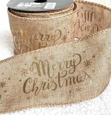 Jute kerst lint met goud Merry Christmas beschikbaar voor biedingen