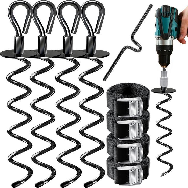 KESSER® 4x grondanker - Inc. Spanbanden - 40cm - RVS - Zwart, Tuin en Terras, Tuinmeubel-accessoires, Nieuw, Verzenden