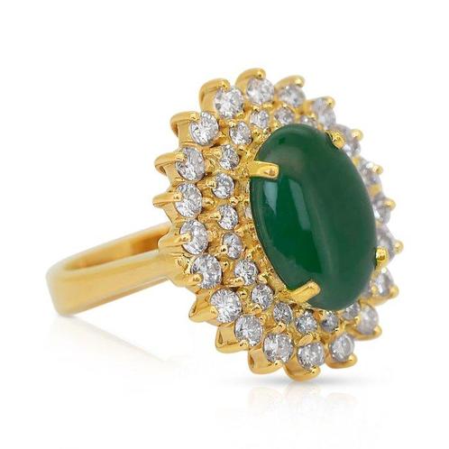 Ring - 18 karaat Geel goud - 4.80ct. tw. Jade - Diamant -, Sieraden, Tassen en Uiterlijk, Ringen
