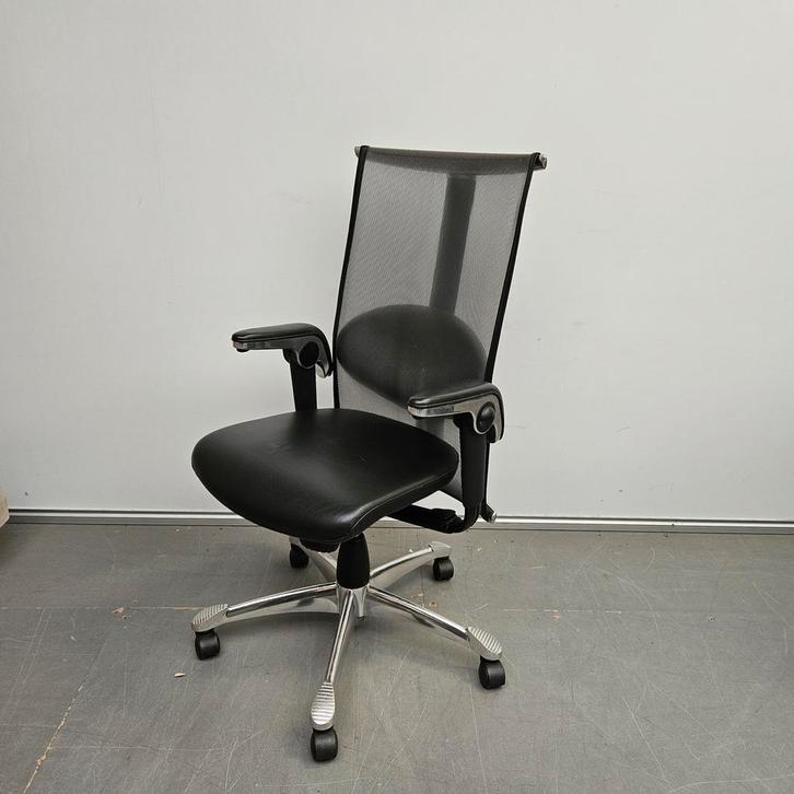 HAG H09 luxe bureaustoel - zwarte lederen bekleding ZEER NET, Huis en Inrichting, Stoelen, Ophalen of Verzenden