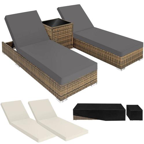 2 wicker ligbedden met aluminium frame en tafel, inclusief b, Tuin en Terras, Tuinsets en Loungesets, Verzenden