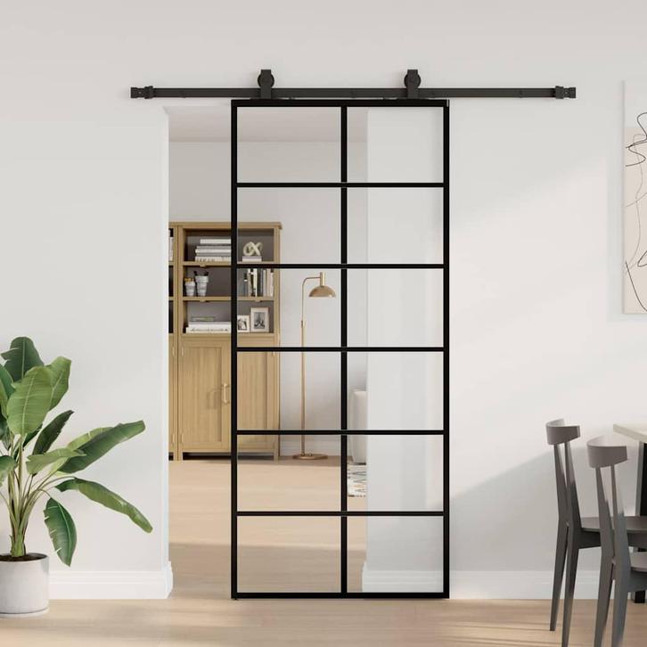 vidaXL Schuifdeur met beslagset 90x205 cm ESG glas zwart, Doe-het-zelf en Verbouw, Deuren en Horren, Nieuw, Verzenden