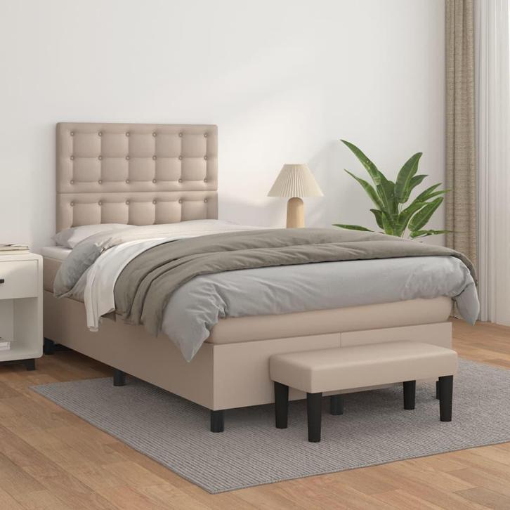 vidaXL Boxspring met matras kunstleer cappuccinokleurig, Huis en Inrichting, Slaapkamer | Bedden, 120 cm, 200 cm, Bruin, Twijfelaar