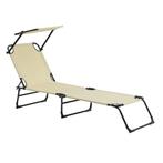 Ligbed ligstoel 187x53x27 cm met luifel set van 2 crème, Verzenden, Nieuw