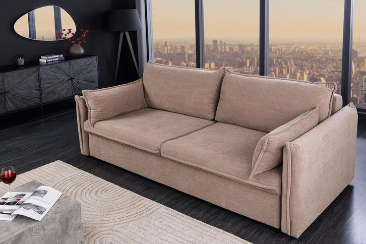 Design slaapbank APARTMENT 215cm taupe corduroy 3-zits bank, Huis en Inrichting, Slaapkamer | Slaapbanken, Ophalen of Verzenden