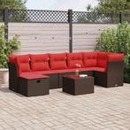 vidaXL 8-delige Loungeset met kussens poly rattan bruin, Tuin en Terras, Nieuw, Loungeset, 7 zitplaatsen, Verzenden