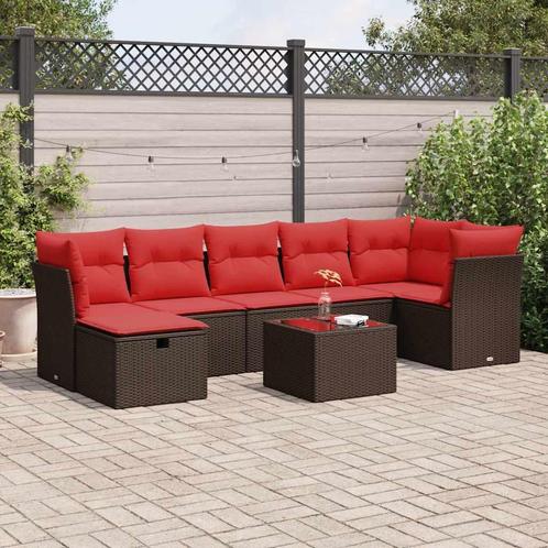 vidaXL 8-delige Loungeset met kussens poly rattan bruin, Tuin en Terras, Tuinsets en Loungesets, Loungeset, Nieuw, 7 zitplaatsen