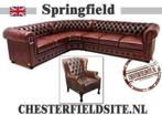 Chesterfield hoekbank SPRINGFIELD Bordorood of Brown leer, Huis en Inrichting, Banken | Bankstellen, Leer, Verzenden, Nieuw, Vierpersoons of meer