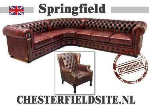 Chesterfield hoekbank SPRINGFIELD Bordorood of Brown leer, Huis en Inrichting, Banken | Bankstellen, Hoekbank, Vierpersoons of meer
