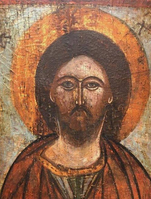 Icoon - Christus met het vuurachtige oog - Hout, Antiek en Kunst, Kunst | Niet-Westerse kunst