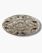 Broche Platina, Art Deco Platina Diamant Saffier grote