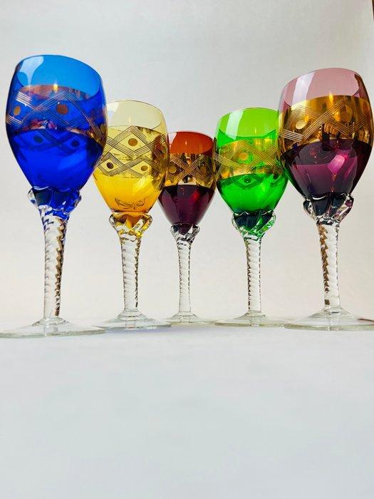 Drankservies (5) - Polychroom Boheems - Mondgeblazen Boheems, Antiek en Kunst, Antiek | Meubels | Tafels