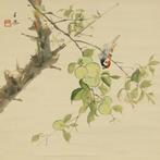Sparrow and Green Plums with Original Box (Tomobako) -