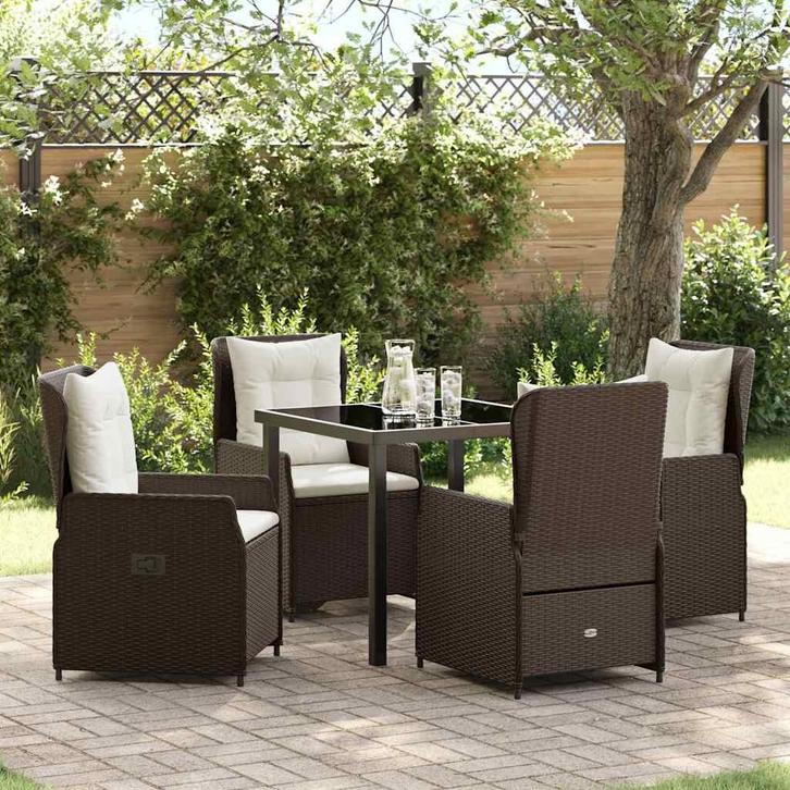 vidaXL Tuin eettafelset 5 pcs Bruin poly rattan, Tuin en Terras, Tuinsets en Loungesets, Nieuw, Rotan, Verzenden