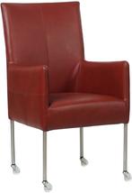 Rode leren moderne eetkamerstoel - poot rond rvs met wiel -, Huis en Inrichting, Stoelen, Overige kleuren, Nieuw, Leer, Ophalen of Verzenden