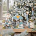 Vilten mini kerststalletje met kerstfiguurtjes ijsblauw/wit, Ophalen of Verzenden, Nieuw