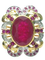 Zonder minimumprijs - Ring - 9 kt. Zilver, Geel goud Robijn, Nieuw