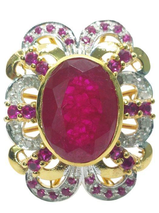 Zonder minimumprijs - Ring - 9 kt. Zilver, Geel goud Robijn, Sieraden, Tassen en Uiterlijk, Ringen